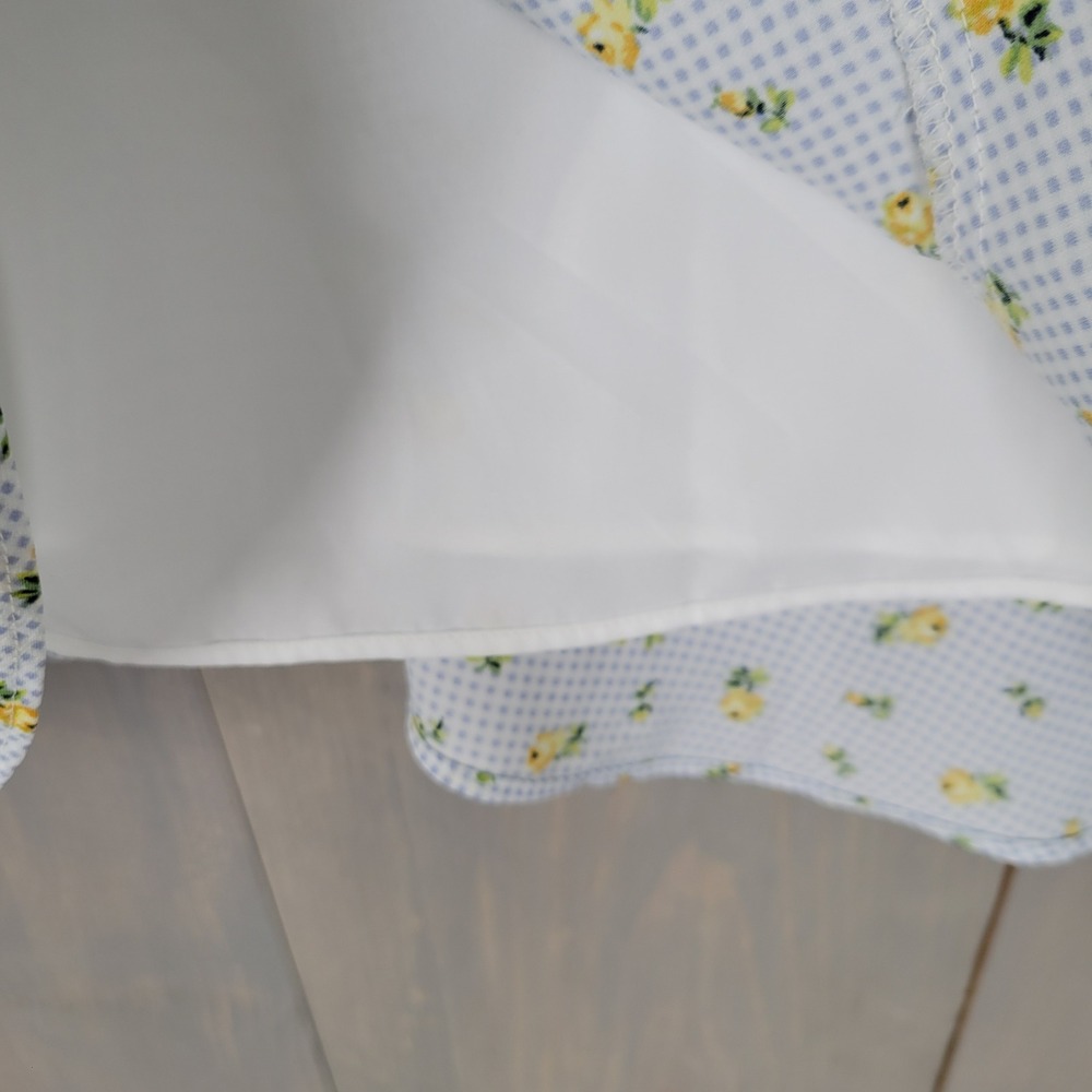 LOFT Wrap Dress Womens 0 Blue Gingham Yellow Floral Flutter Sleeve Ruffle NEW - Picture 9 of 10